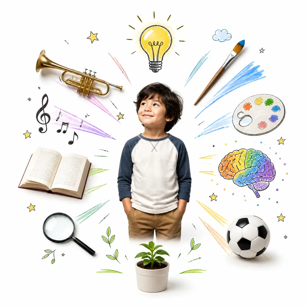 A child surrounded by the full spectrum of abilities blossoming outward.